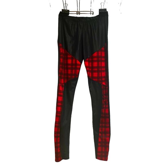 Ayanapa Stretch Black & Red Plaid Leggings, Size !2 - Picture 1 of 12